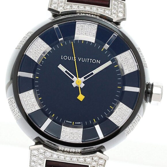 LOUIS VUITTON Tambour in Black Diamon Q131Q diamond Quartz Boy's Watch - Picture 1 of 7